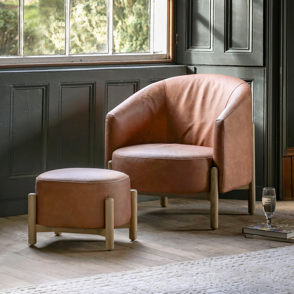 Tindon Footstool Vintage Brown Leather