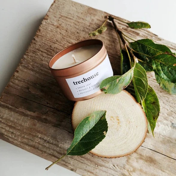 Treehouse, small rose gold tin candle - WowCornwall