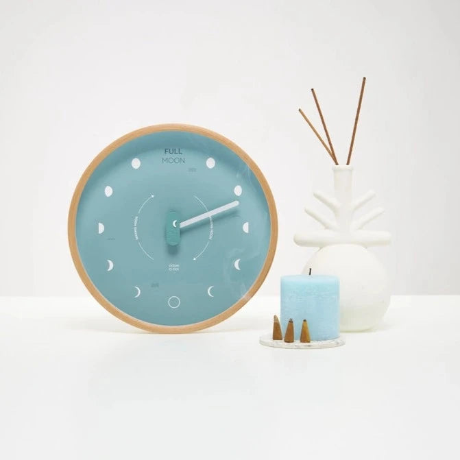 Turquoise Wood Moon Lunar Phase Clock - WowCornwall