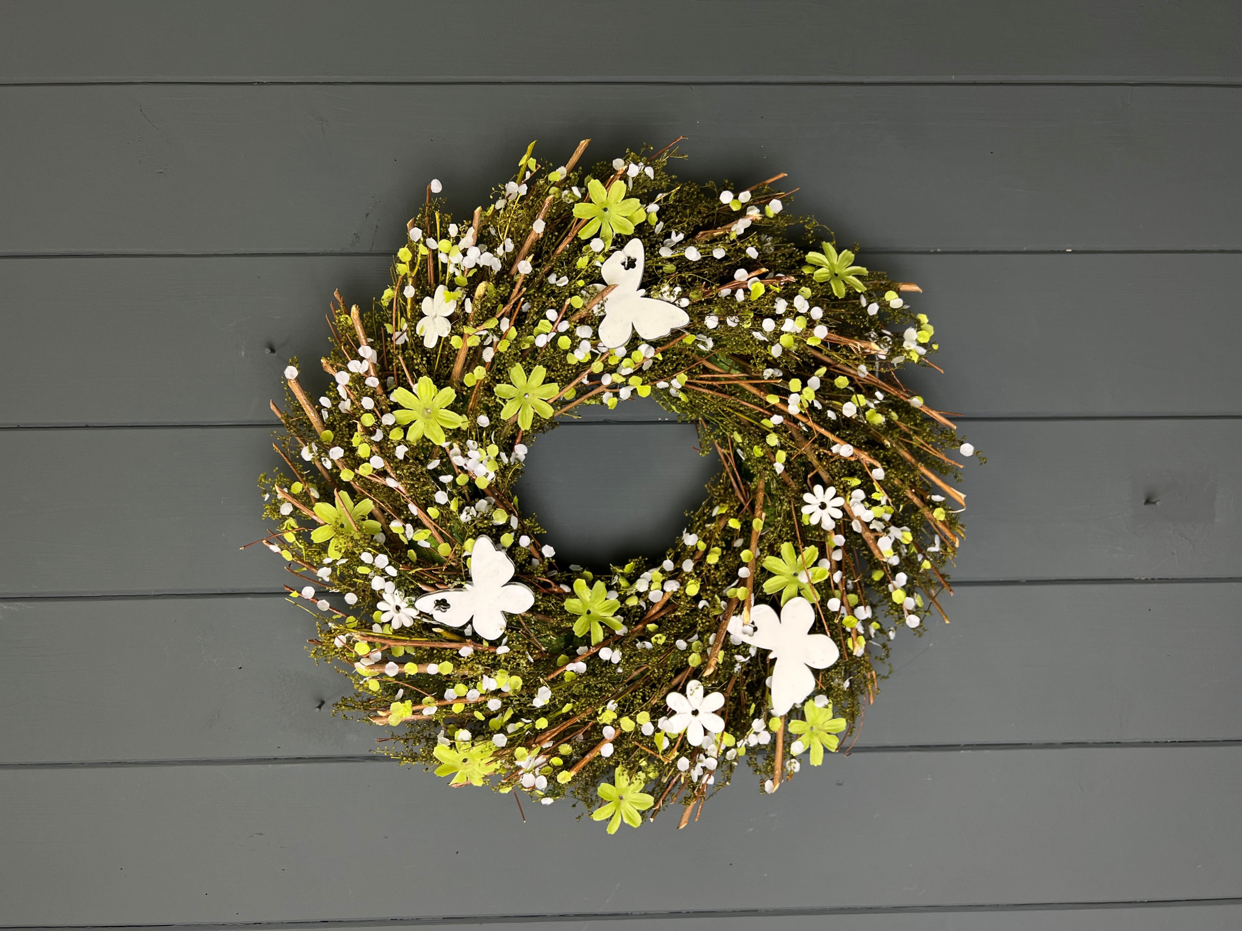 Twig, Flower And Butterfly Wreath (36cm) - WowCornwall