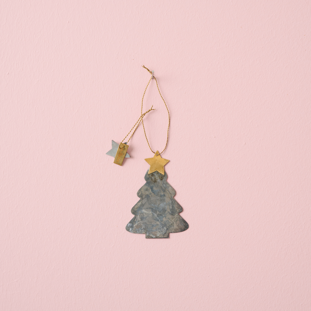 Christmas Tree with Brass Star Hanging Decor - WowCornwall