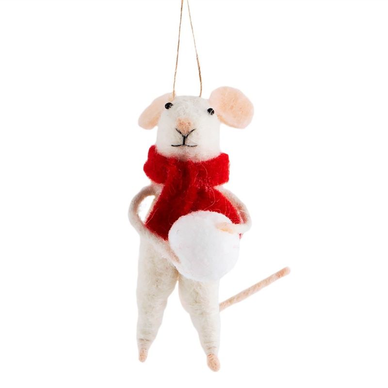 Traditional Mouse with Snowball Hanging Decoration - WowCornwall