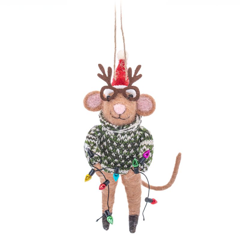 Christmas Party Mouse Felt Decoration - WowCornwall