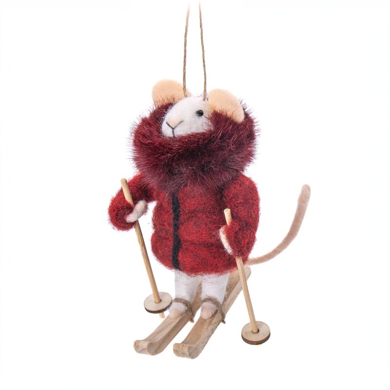 Fancy Skiing Mouse Felt Decoration - WowCornwall