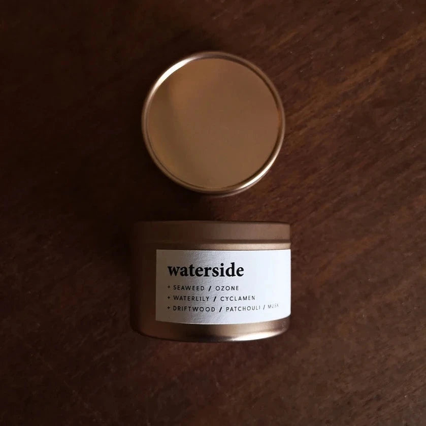 Waterside, small rose gold tin candle - WowCornwall