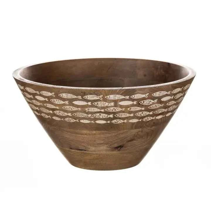 Shoeless Joe White Etched Shoal Wooden Bowl – (30cm)
