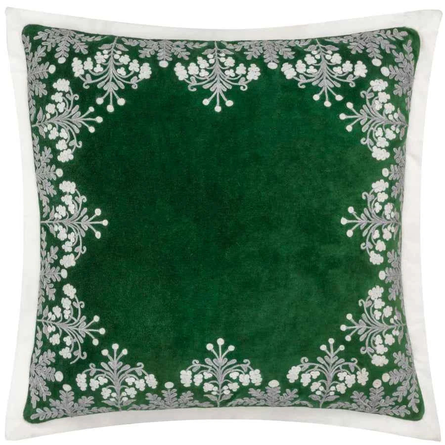 Winter Bloom Embroidered Cushion Berry, Taupe or Green