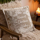 Winter Warmest Wishes Embroidered Cushion Natural