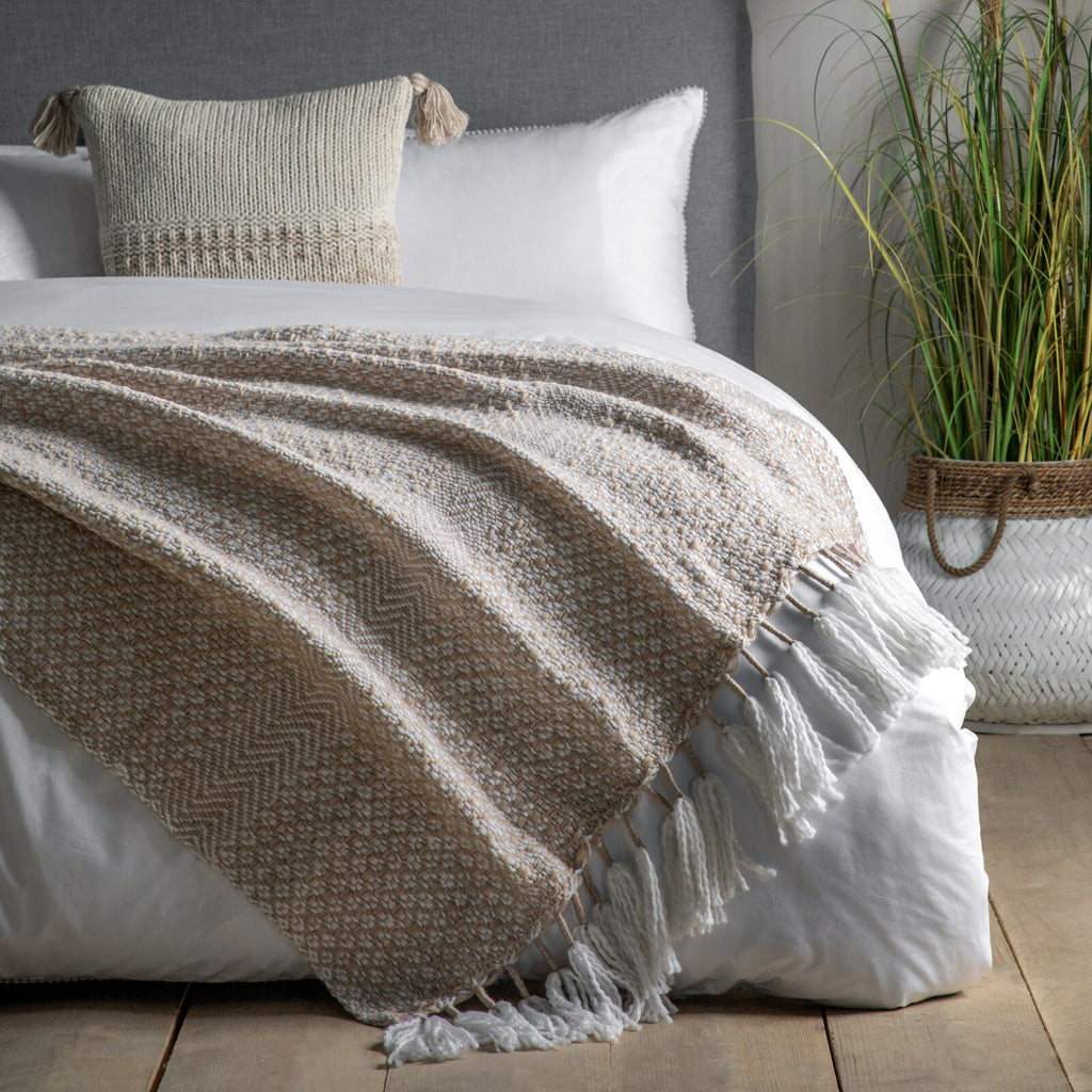 Woven Wrapped Tassel Throw Natural