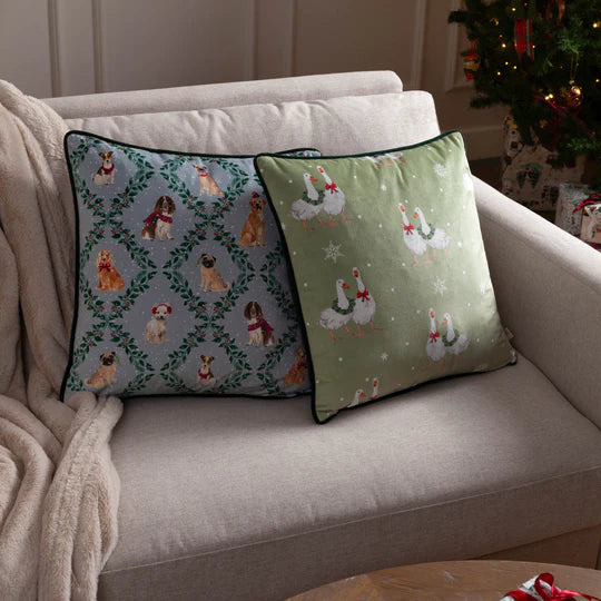 Christmas Dog Friends Printed Velvet Cushion - WowCornwall
