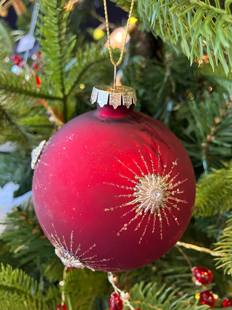 Red/Gold Bauble with Snowflakes Decoration - WowCornwall