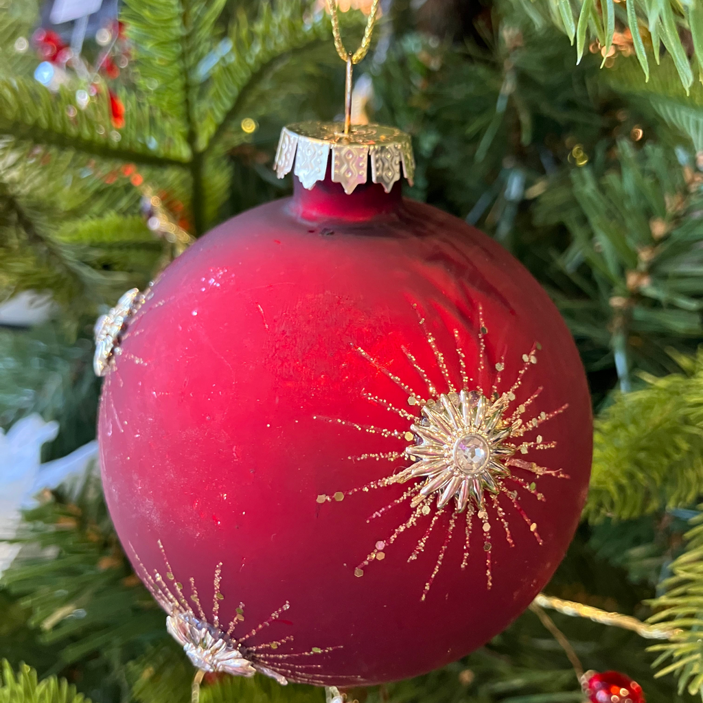 Red/Gold Bauble with Snowflakes Decoration - WowCornwall