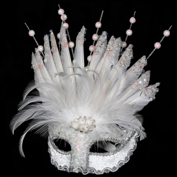 White Glitter Feather Mask - WowCornwall