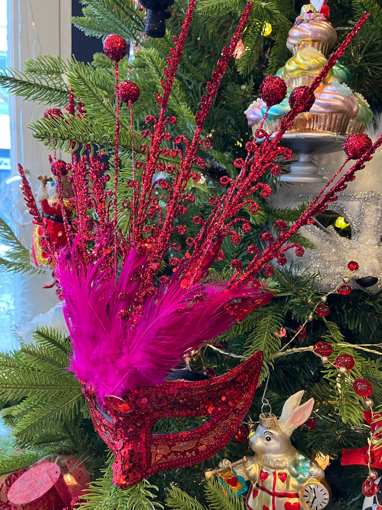 Red Glitter Feather Mask - WowCornwall