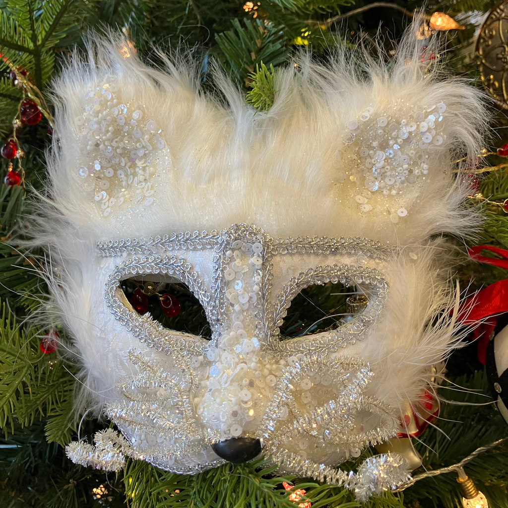 White Cat Glitter Mask - WowCornwall