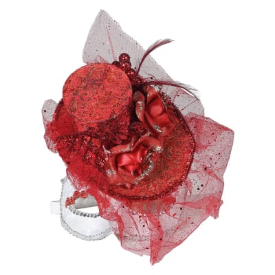 Red Venetian Fascinator Mask - WowCornwall