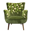 Amelia Heligan velvet armchair in moss green with embroidered floral pattern
