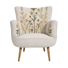 Amelia Winslow armchair in natural linen fabric with embroidered floral pattern
