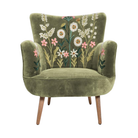 Amelia Winslow velvet armchair in bayleaf green with embroidered floral pattern
