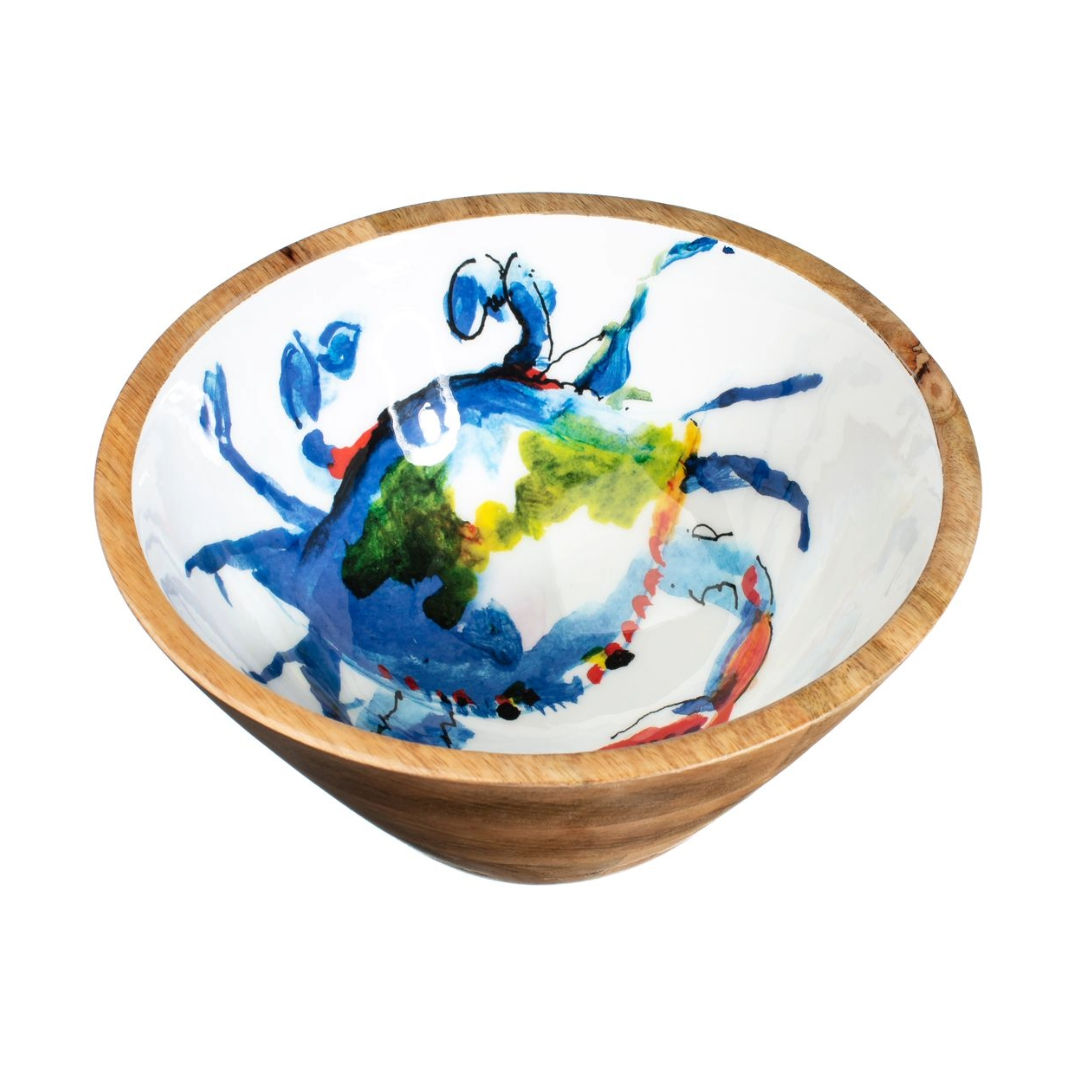 Blue Crab Wooden Bowl 25cm