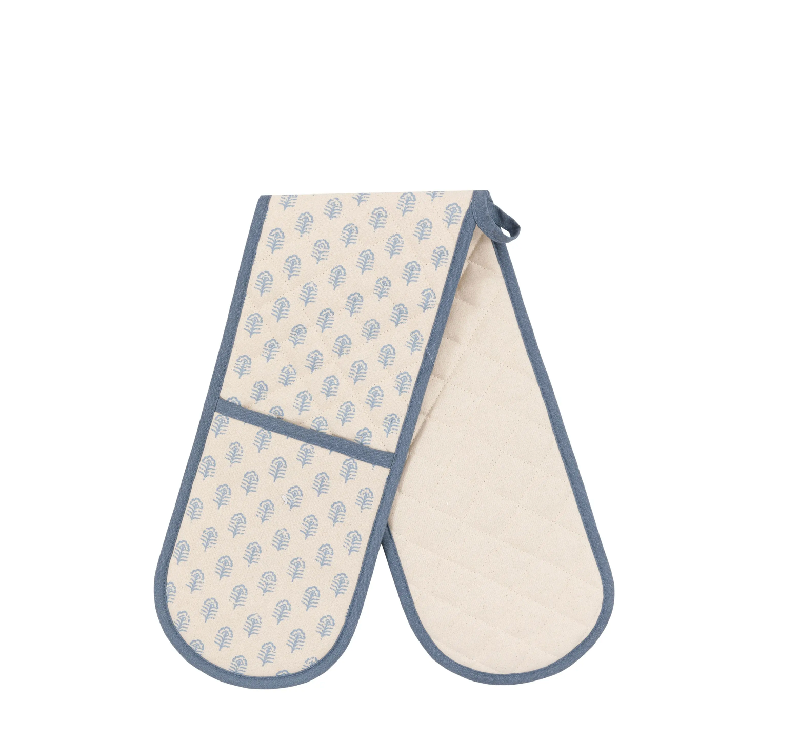 Fleur Floral Stamp Double Oven Glove Blue