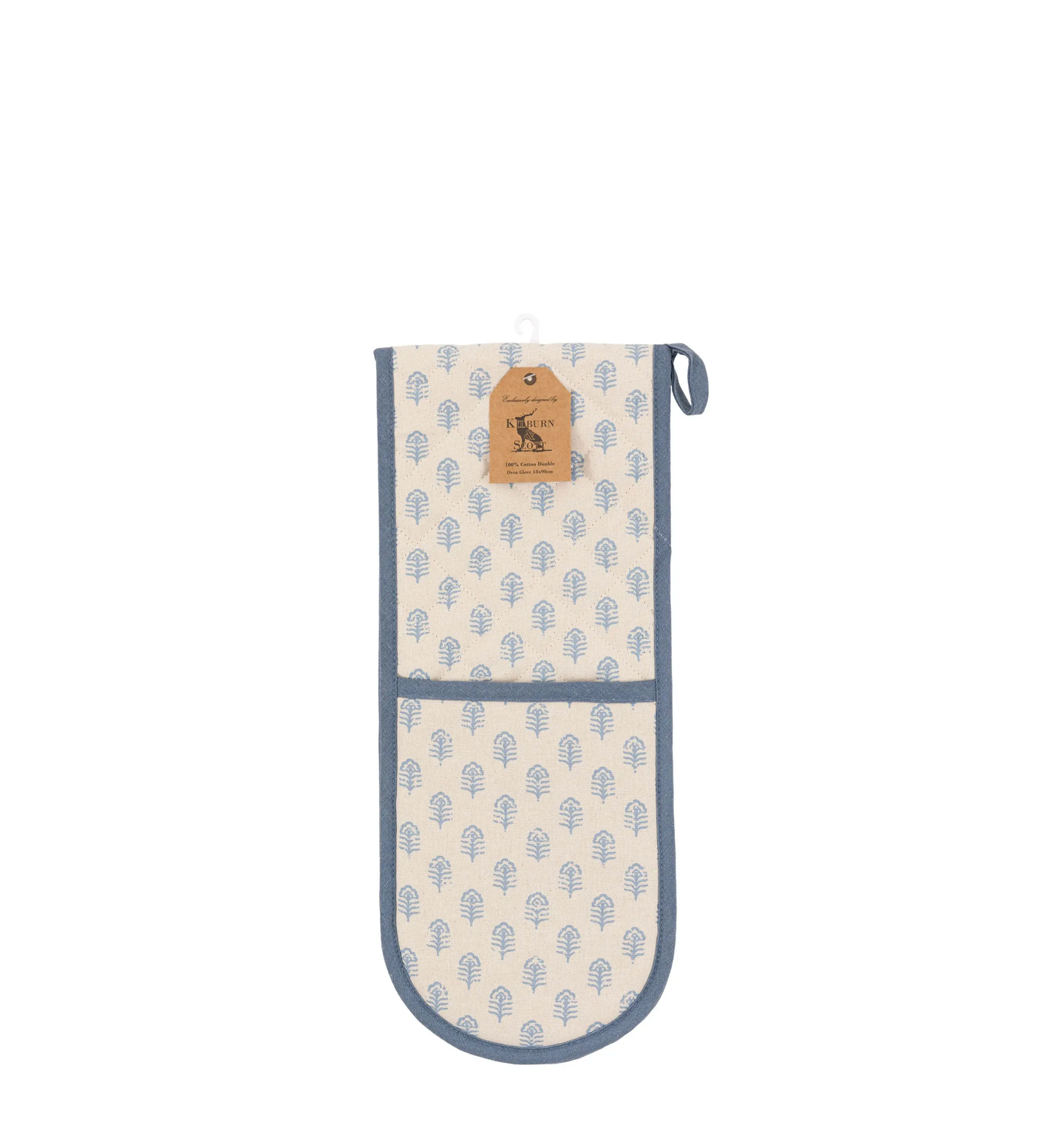 Fleur Floral Stamp Double Oven Glove Blue