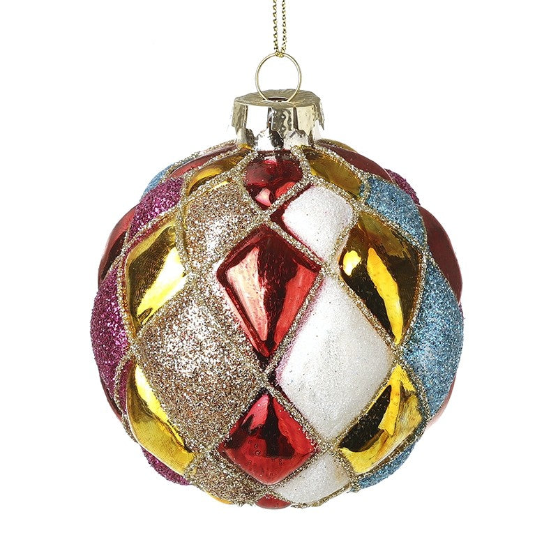 Small Multi Colour Glitter Glass Bauble - WowCornwall