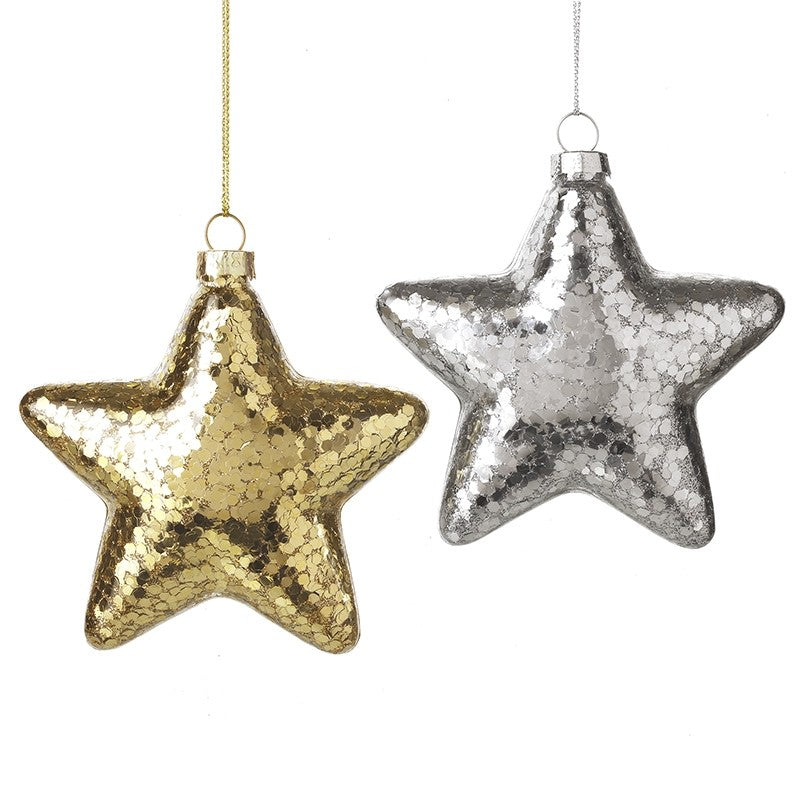Set of 2 Gold And Silver Star Bauble - WowCornwall