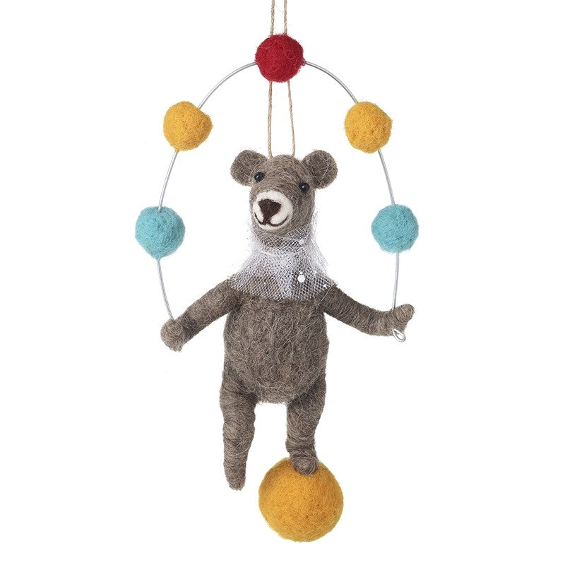 Grey Felt Juggling Bear Decor - WowCornwall
