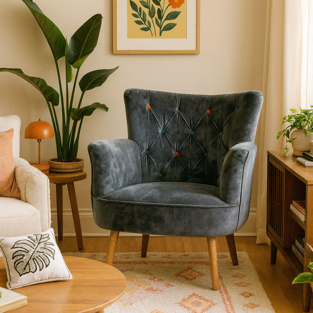 Multicoloured Velvet Armchair, Grey