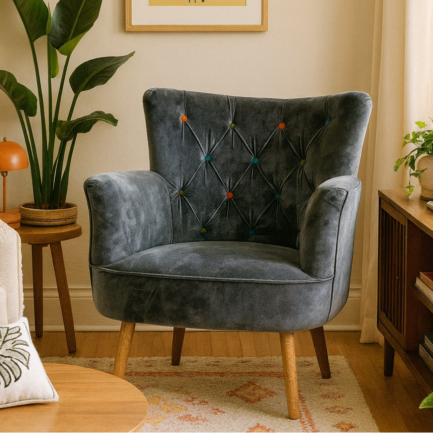 Multicoloured Velvet Armchair, Grey