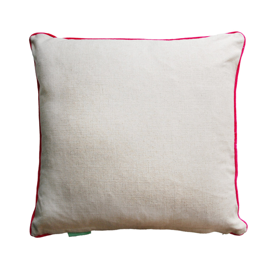 Eden Cream Linen Embroidered Floral Cushion - WowCornwall