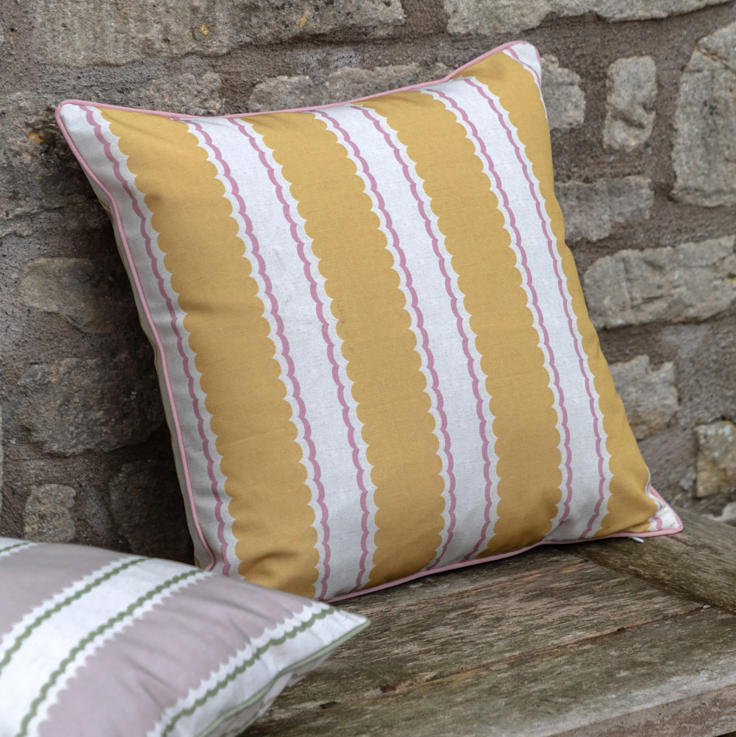 Calivana Stripe Cushion Ochre & Pink